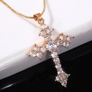 ✨White Zircon Filled Cross Beautiful Gold Plated Cross Necklace for Women,